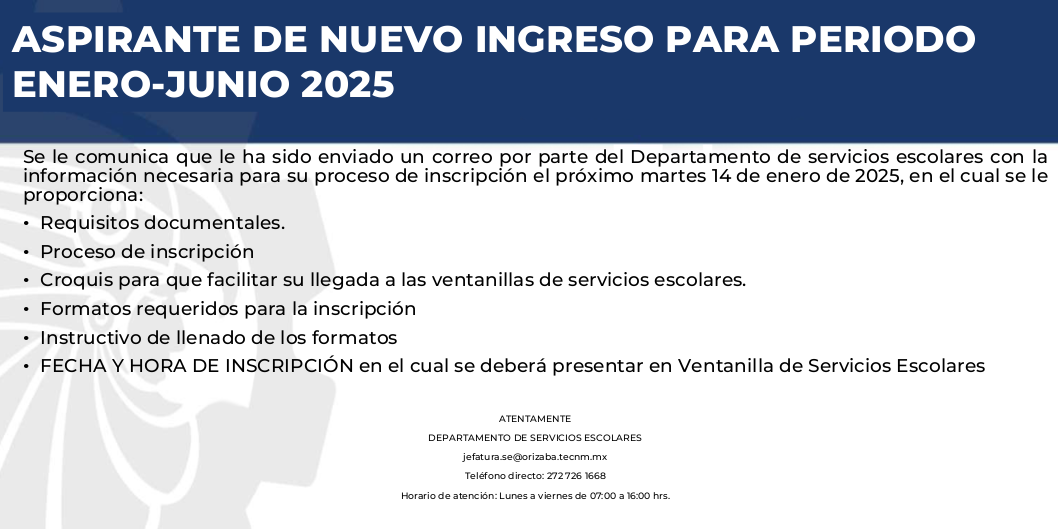 ASPIRANTE DE NUEVO INGRESO PARA PERIODO ENERO-JUNIO 2025